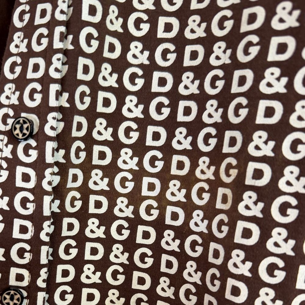 Vintage Dolce & Gabbana Brown Button-Down Shirt with White Logo Print